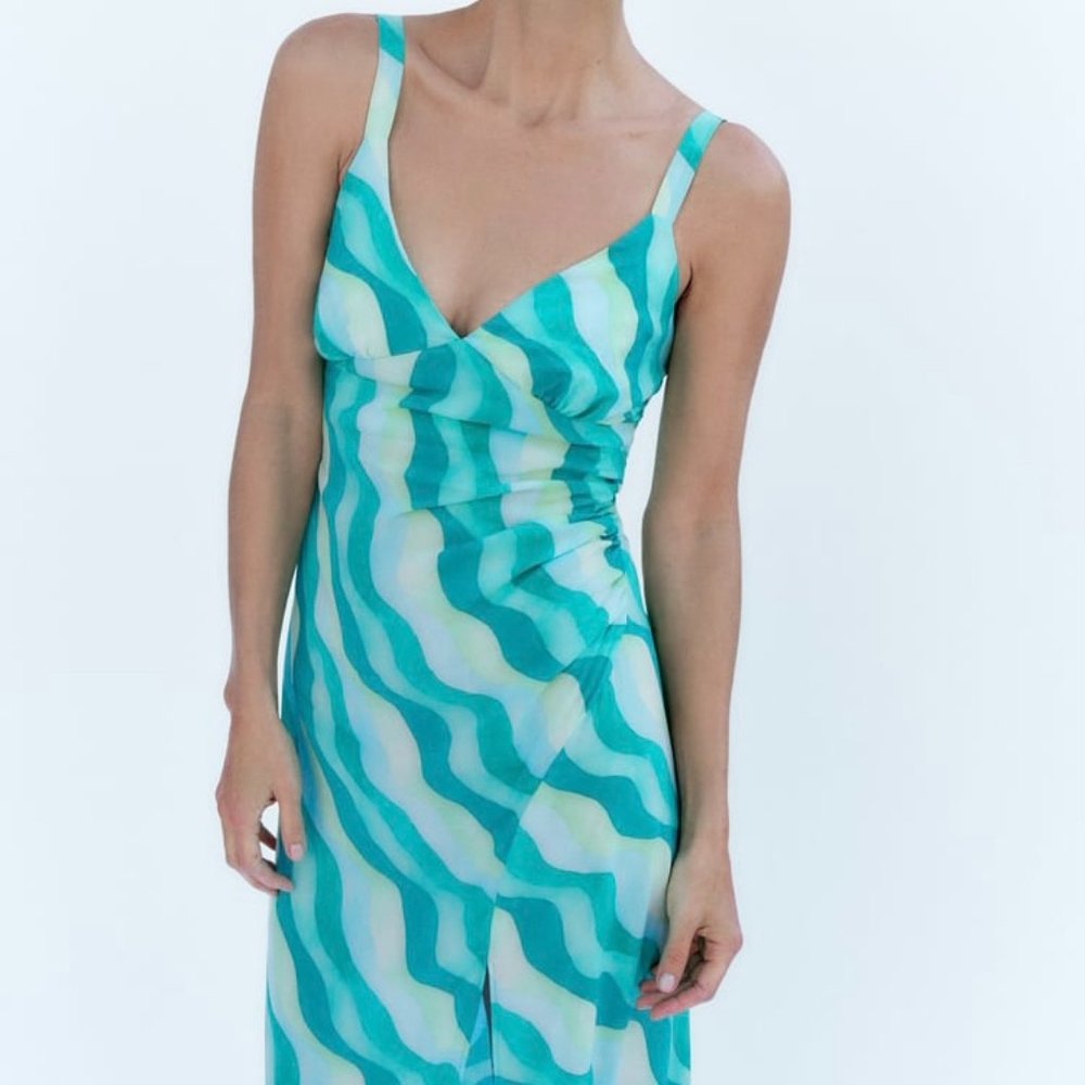 ZARA Wavy Print Midi Dress - Picture 5 of 10